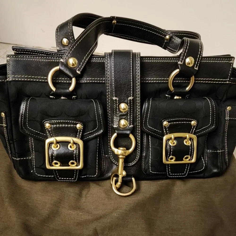 Coach Legacy Signature Black 65th Anniversary Bag with Gold Accents - Picture 3 of 15